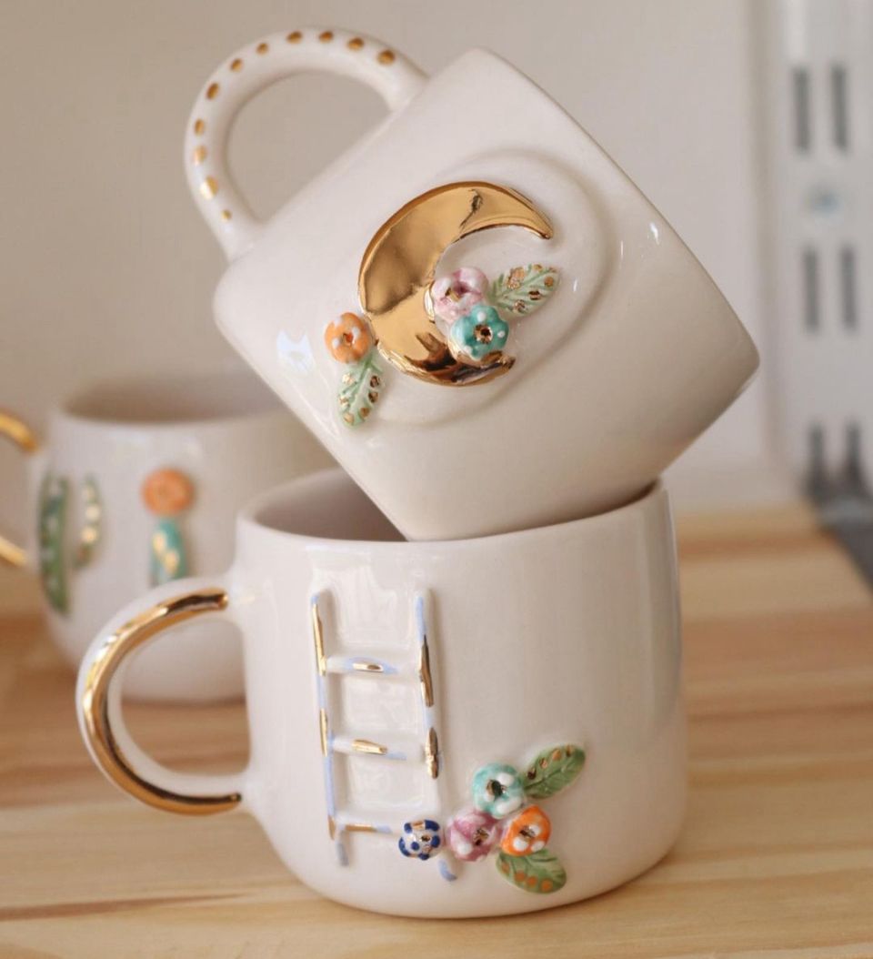 Custom Personalized Handmade Mugs | Unique Ceramic Pottery Cups Elegant Hand-Painted Ceramic Cups Individualized